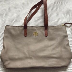 J. Crew Tan and Brown Tote Bag with Leather Accents
